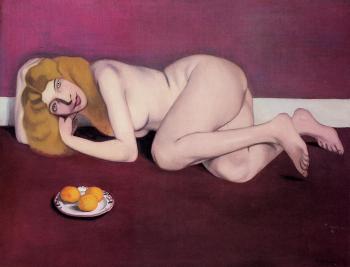 菲利尅斯 瓦洛東 Nude Blond Woman with Tangerines